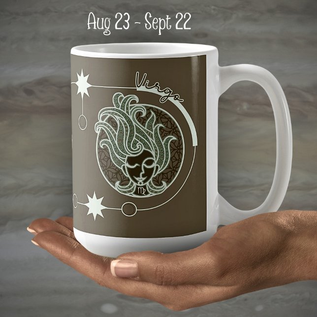 Taza De Café Virgo Zodiac Rótulo Astrología Mandala Verde Marró (Subido por el creador)