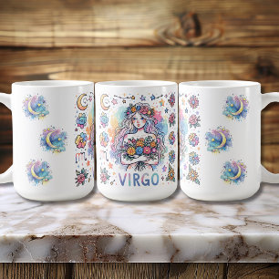 Taza De Café Virgo Zodiaco Astrología Floral Colorida