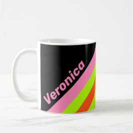 Taza De Café VISIBILIDAD ALTA y Rayas Rosadas con Nombre
