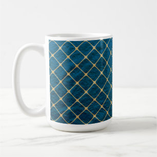 TAZA DE CAFÉ VISTA DE TEXTURA AZUL CON PATRÓN DE DIAMANTE ORO