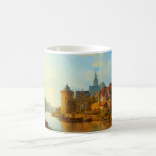 Taza De Café Vista de un pueblo holandés a lo largo del río Rin