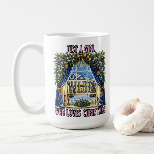 Taza De Café Vista de ventana Navidades festivos (Con donut)