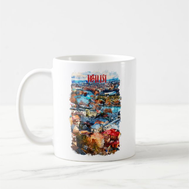Taza De Café Vista del paisaje urbano de Tiflis Georgia (Izquierda)