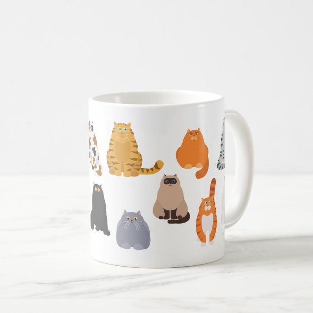 Taza De Café Vista divertida de gatos gordos personalizados (Anverso derecho)