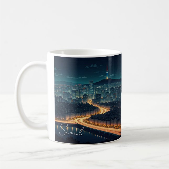 Taza De Café Vista nocturna de Seúl Corea del Sur (Izquierda)