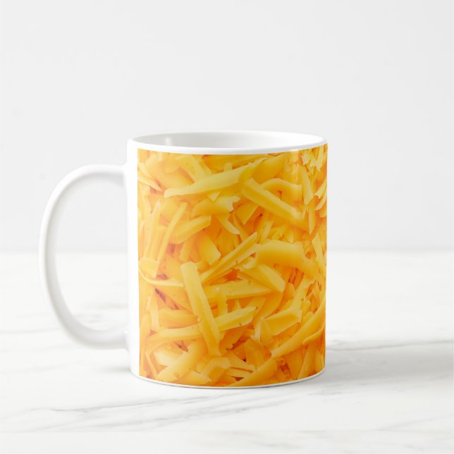 Taza De Café vista superior de queso cheddar rallado (Izquierda)