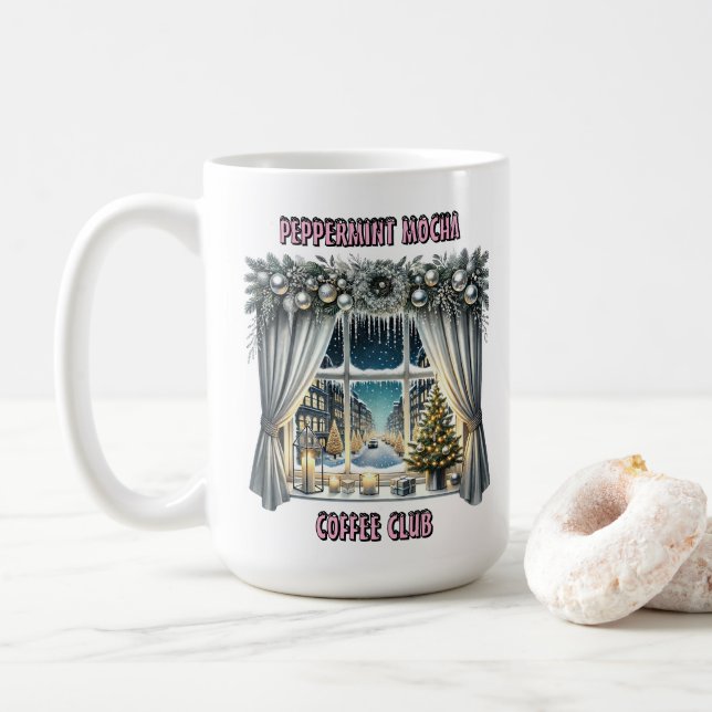 Taza De Café Visualización de la ventana Navidades festivos (Con donut)