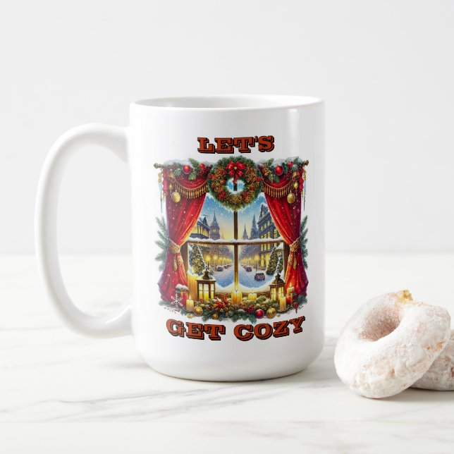 Taza De Café Visualización de la ventana Navidades festivos (Con donut)