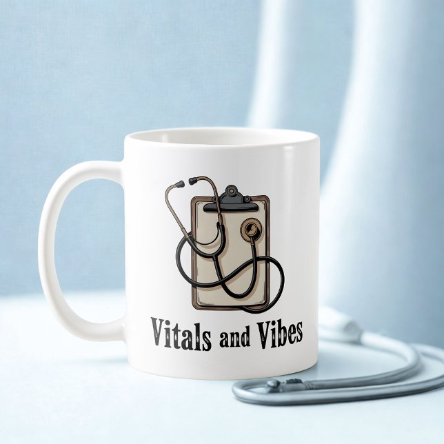 Taza De Café Vitals and Vibes | Healthcare Humor Design   (Subido por el creador)