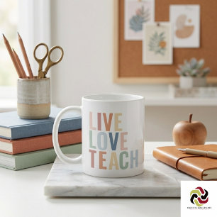 Taza De Café Vive Ama Enseña Arcoíris Agradecimiento a los Maes