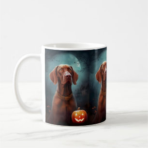 Taza De Café Vizsla de Halloween con calabazas aterradoras