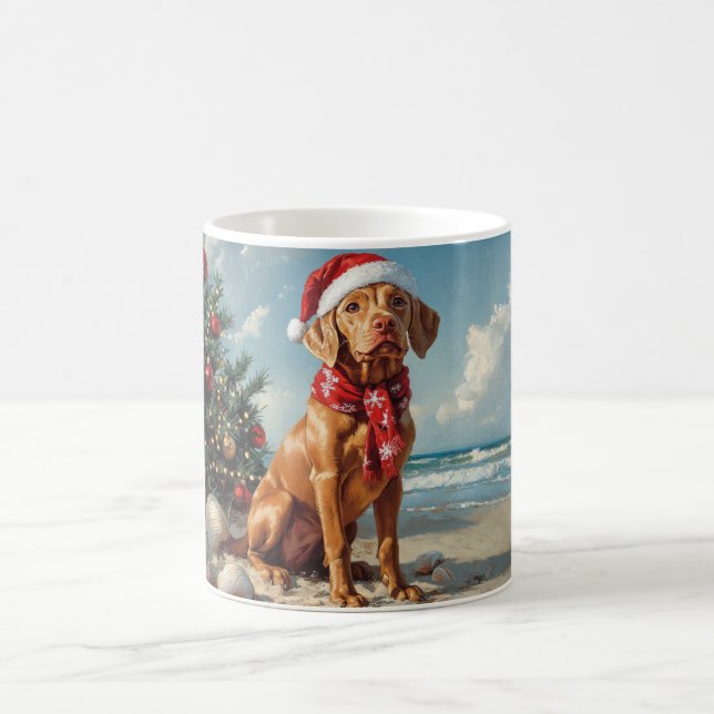 Taza De Café Vizsla Dog Navidades Vintage Beach (Centro)