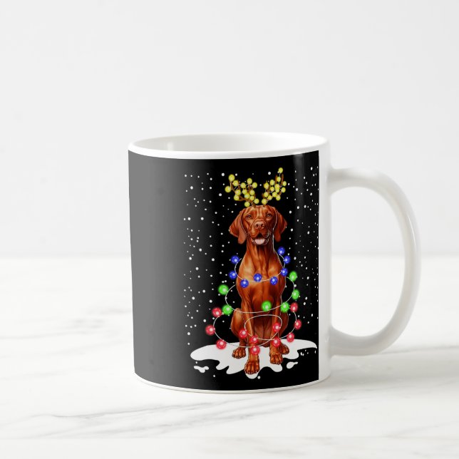 Taza De Café Vizsla Dog Xmas Luces de Navidades feos (Derecha)