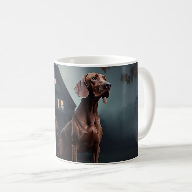 Taza De Café Vizsla Halloween Scary (Anverso derecho)