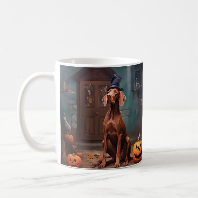 Taza De Café Vizsla Pumpkins Halloween Scary (Izquierda)