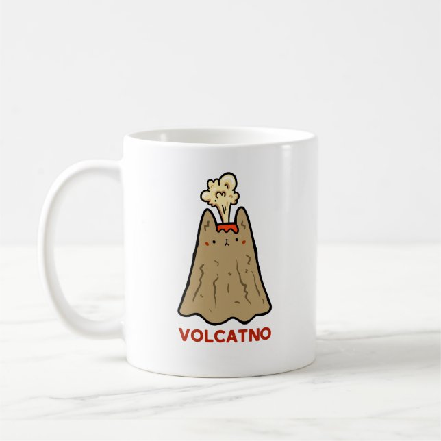 Taza De Café Vol-cat-no Cute Cat Pun Mug (Izquierda)