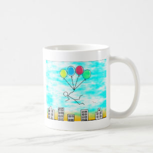 Taza De Café Volando Sobre La Ciudad Con Globos