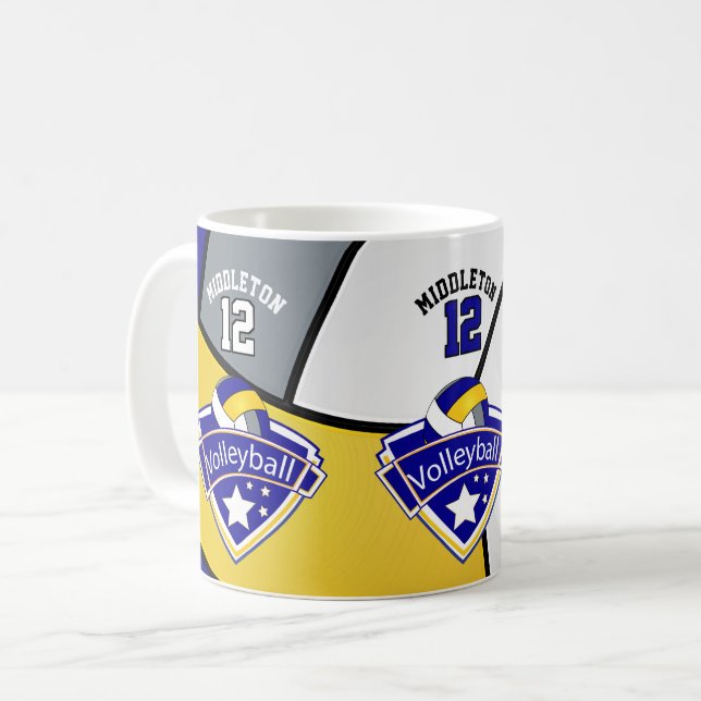 Taza De Café Voleibol azul, amarillo, blanco y gris (Anverso izquierdo)