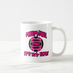 TAZA DE CAFÉ VOLEIBOL EN ROSAS FUERTES Y NEGRO