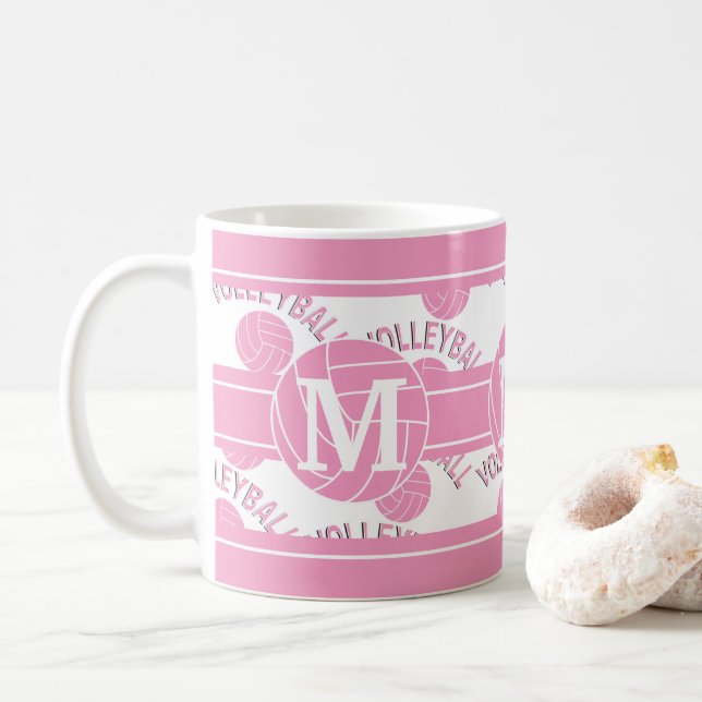 Taza De Café Voleibol rosa - Monograma (Con donut)