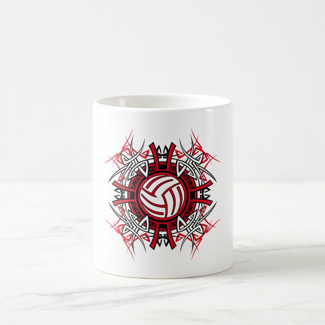 Taza De Café Voleibol tribal Mandala Deportes rojos y negros (Subido por el creador)