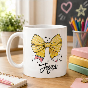 Taza De Café Volver a la Escuela Coquette Nombre Personalizado