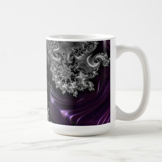 Taza De Café Vórtex fractal plateado y púrpura (Derecha)