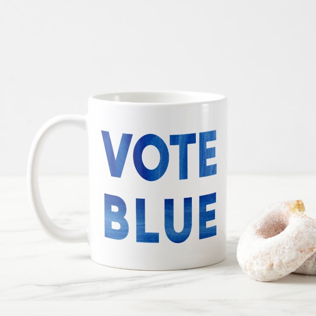 Taza De Café Votar azul negrita acuarela texto político (Con donut)