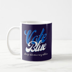 Taza De Café Votar estilo retro azul Word Art