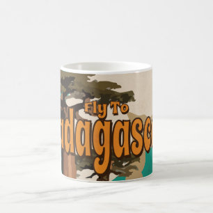 Taza De Café Vuela a Madagascar Póster de vacaciones vintage