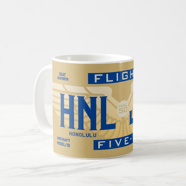 Taza De Café Vuelo 5-O (HAL50) HNL a JFK (Anverso izquierdo)
