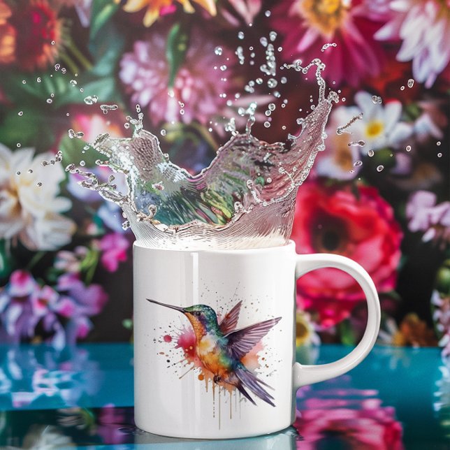 Taza De Café Vuelo colorido, colibrí acuarela (Subido por el creador)