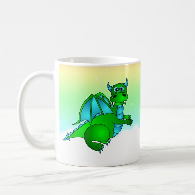 Taza De Café Vuelo crepuscular - dragón verde y azul lindo (Izquierda)