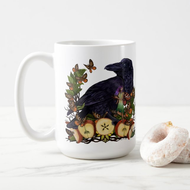 Taza De Café Vuelos de Fantasy Raven Faery Art (Con donut)