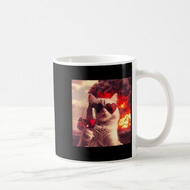 Taza De Café Wacky Cat Holding Wine Selfi With Fire Funny Sungl (Derecha)