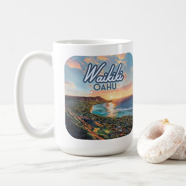 Taza De Café Waikiki Beach Honolulu Oahu Hawaii Retro (Con donut)