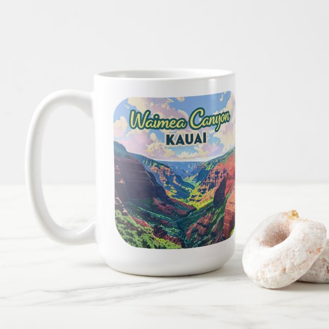 Taza De Café Waimea Canyon Kauai Hawaii Retro (Con donut)