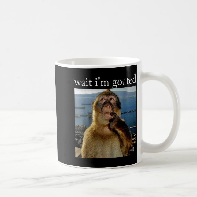 Taza De Café Wait I'm Goated Funny Thinking Monkey Meme Brainro (Derecha)