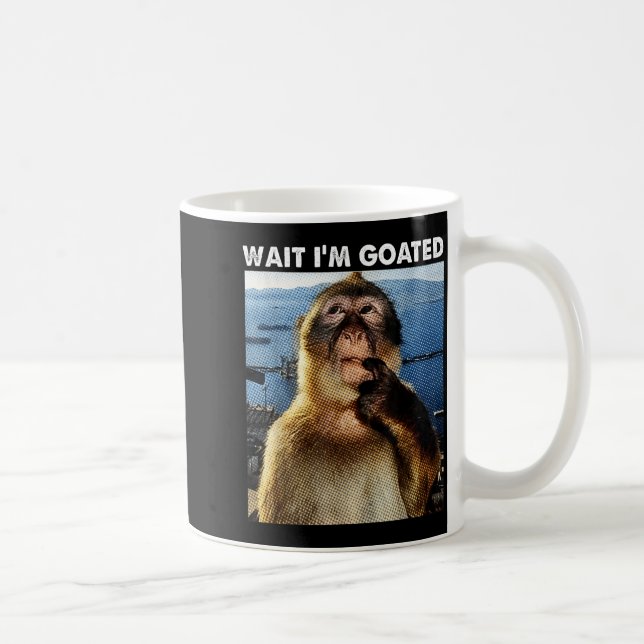 Taza De Café Wait I'm Goated Funny Thinking Monkey Meme Brainro (Derecha)