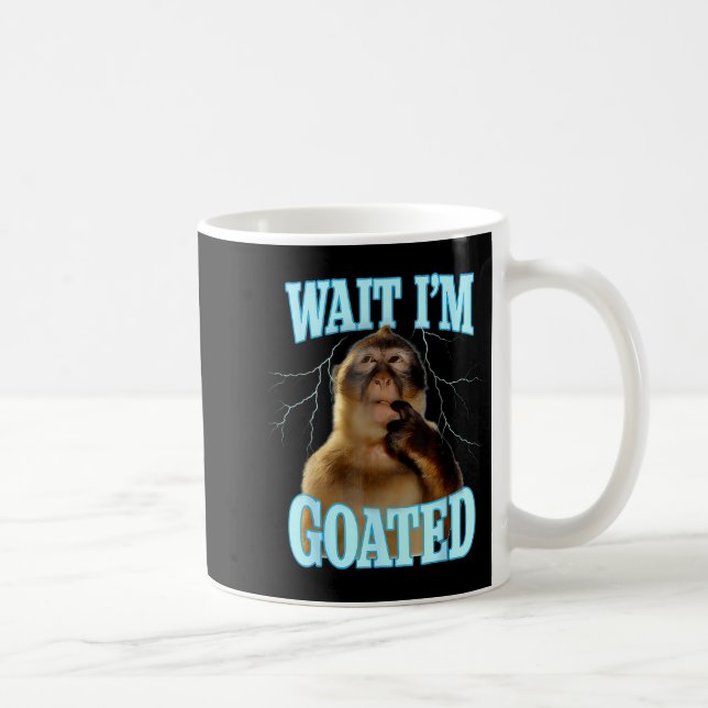 Taza De Café Wait I'm Goated Funny Thinking Monkey Meme Brainro (Derecha)