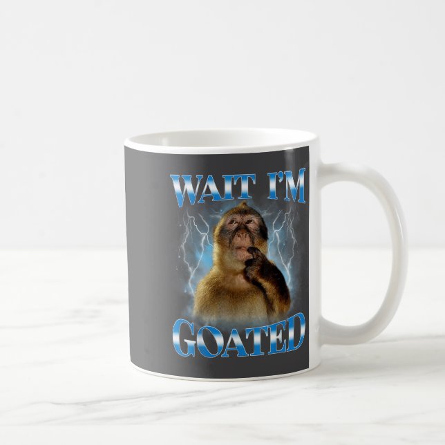 Taza De Café Wait I'm Goated Funny Thinking Monkey Meme Brainro (Derecha)