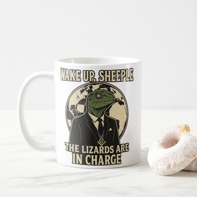 Taza De Café Wake Up Sheeple Lizard Rulers Parody (Con donut)