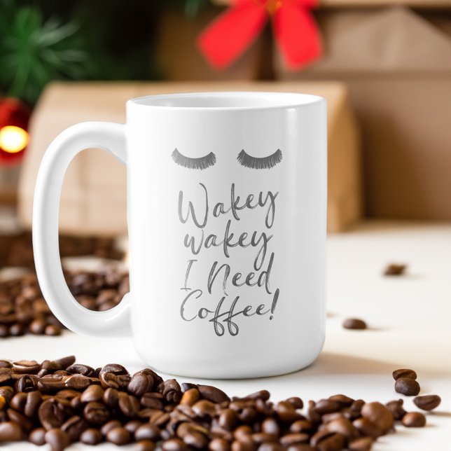 Taza De Café ¡Wakey Wakey Necesito Café! Eyelashes Rubor y Gold (Wakey Wakey I Need Coffee! Blush & Gold Eyelashes Coffee Mug)