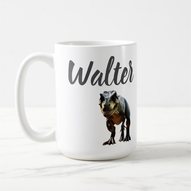 Taza De Café Walter Nombre Con T Rex Dinosaur, (Izquierda)