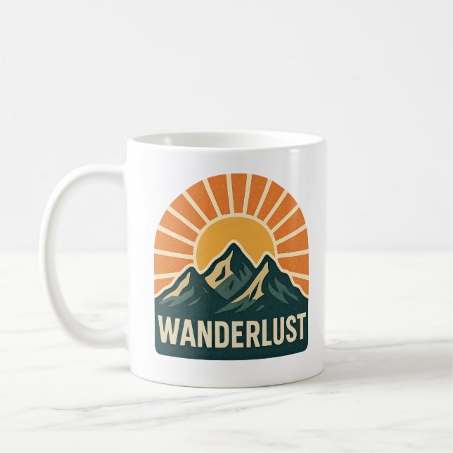 Taza De Café Wanderlust Retro Blue Mountain Sunrise Nature Art (Izquierda)