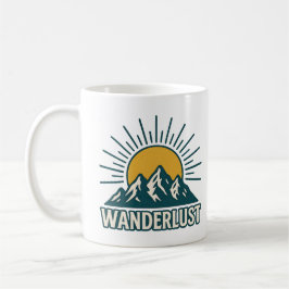 Taza De Café Wanderlust Retro Teal Mountain Sunrise | Hiking