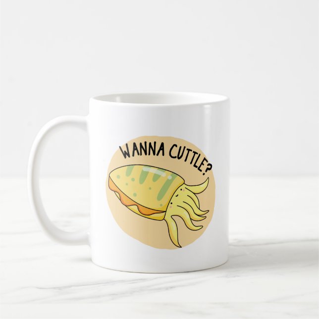 Taza De Café Wanna Cuttle Funny Cuttlefish Pun (Izquierda)