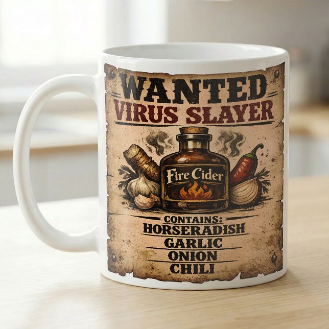 Taza De Café Wanted Poster Fire Cider Virus Slayer Funny (Subido por el creador)
