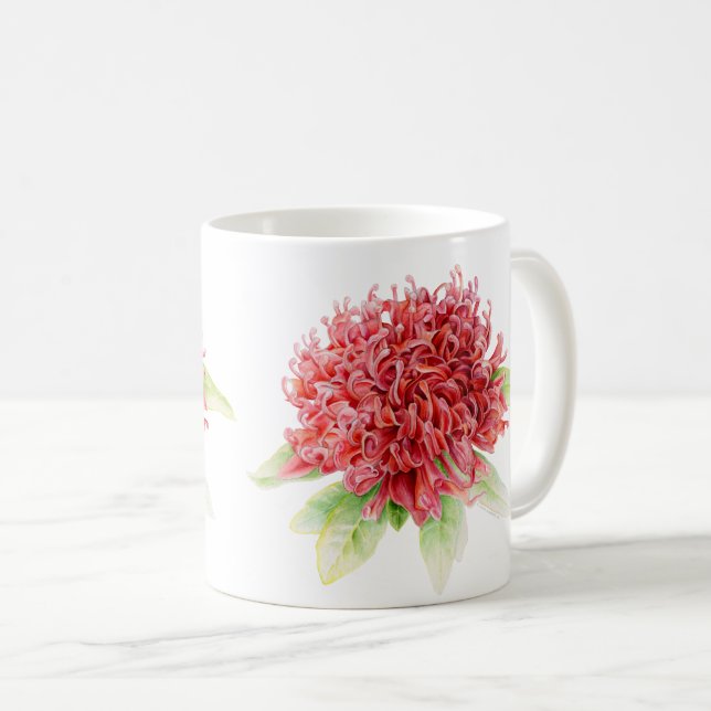 Taza De Café Waratah Protea la flor roja acuarela (Anverso derecho)
