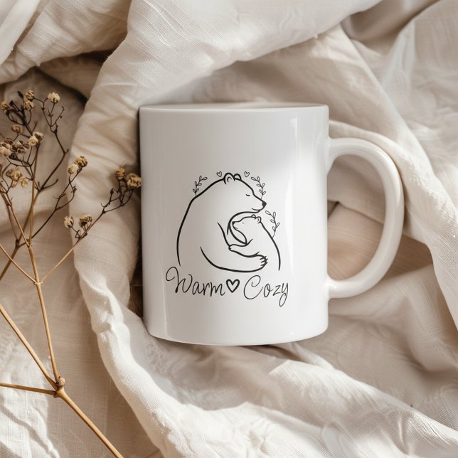 Taza De Café Warm Cozy Bear Hug Line Art Design (Warm, cozy bear hug line art with a calm minimalist aesthetic)
